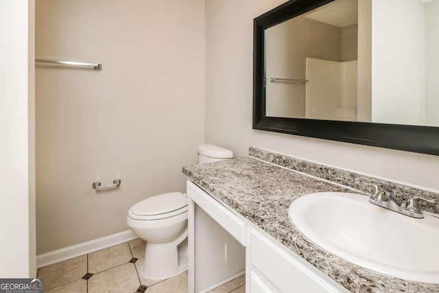 bathroom featuring toilet, vanity, and tile patterned floors