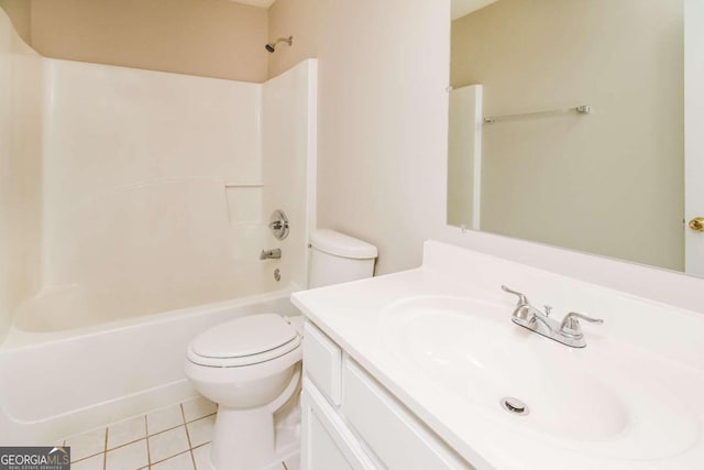 full bathroom featuring tile patterned floors, vanity, tub / shower combination, and toilet