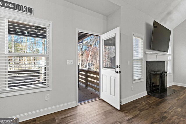 entryway with dark hardwood / wood-style flooring and plenty of natural light