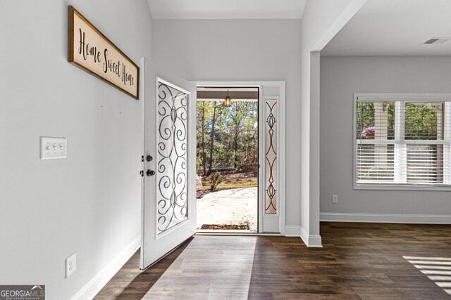 foyer with dark wood-type flooring