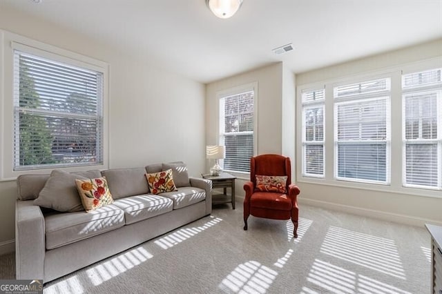 living room featuring light colored carpet