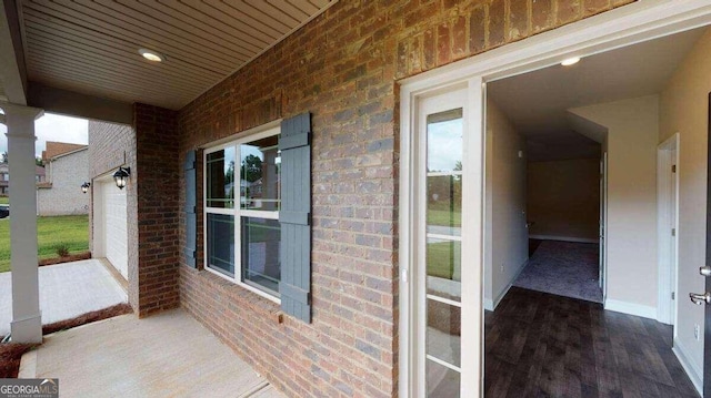 exterior space with a garage