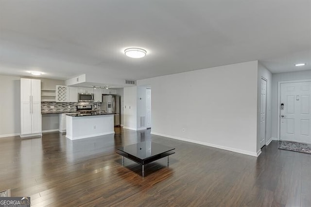 unfurnished living room featuring dark hardwood / wood-style flooring