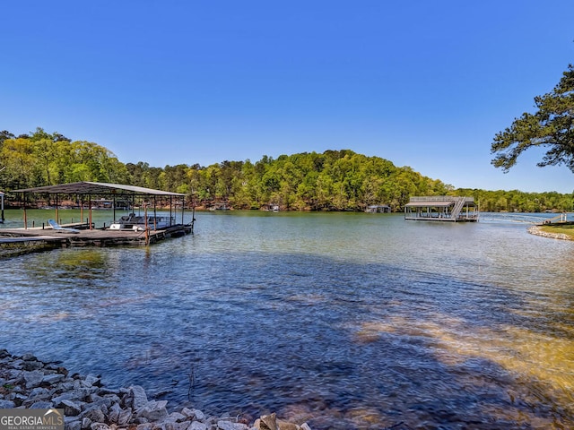 view of dock featuring a water view