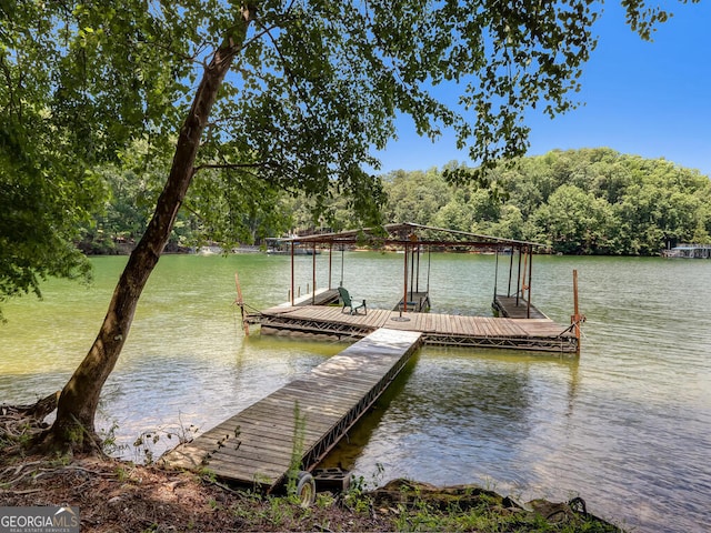 dock area featuring a water view