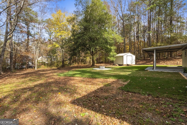 view of yard with a shed