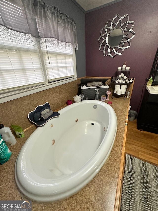 bathroom featuring hardwood / wood-style flooring and a tub