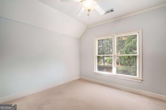 bonus room with carpet flooring, ceiling fan, and lofted ceiling