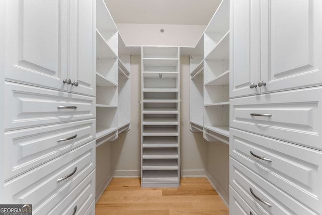 spacious closet with light hardwood / wood-style flooring