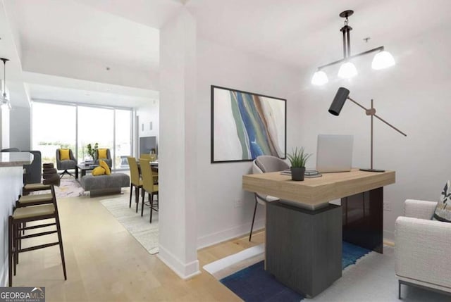 office area featuring light hardwood / wood-style floors