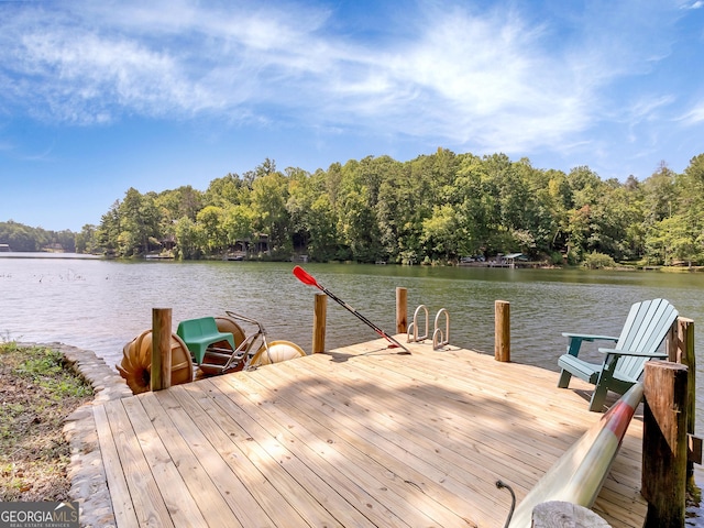 view of dock with a water view