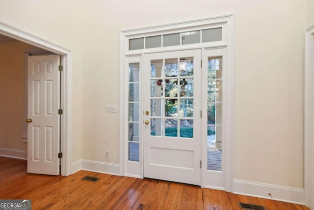 doorway to outside with wood-type flooring and a wealth of natural light