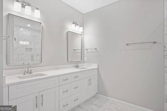 bathroom with vanity and walk in shower