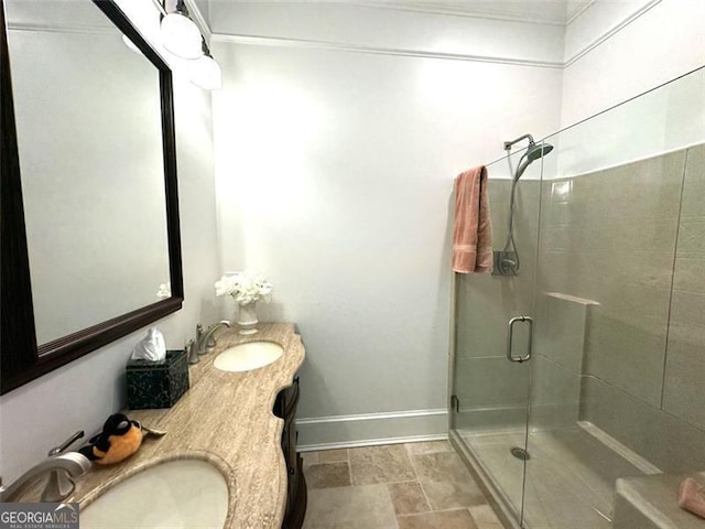 bathroom with vanity and walk in shower