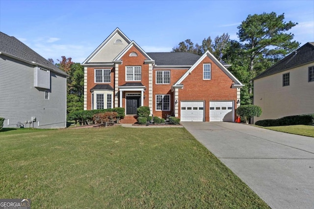 view of front facade featuring a garage and a front lawn