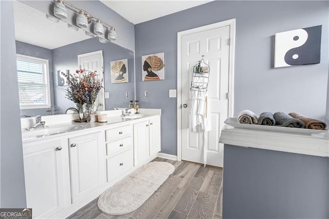 bathroom with vanity and wood-type flooring