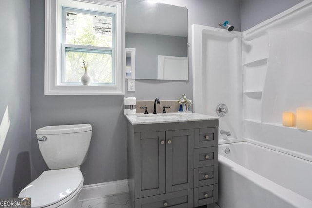 full bathroom with vanity, shower / bathing tub combination, and toilet