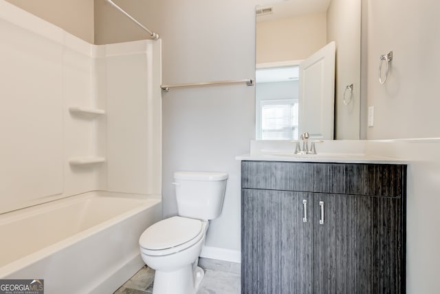 full bathroom with vanity, toilet, and tub / shower combination