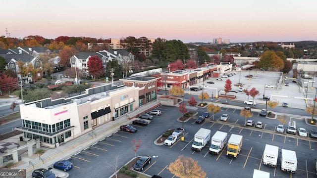 view of aerial view at dusk