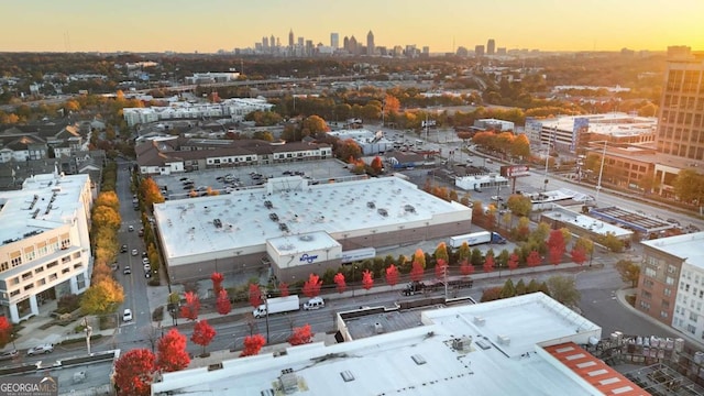 view of aerial view at dusk