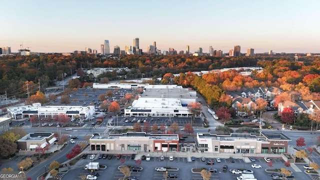 view of aerial view at dusk