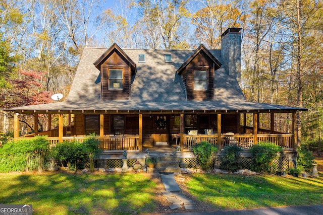 view of front of house featuring a front lawn and covered porch