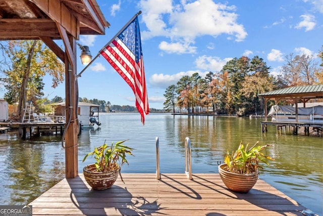 dock area featuring a water view