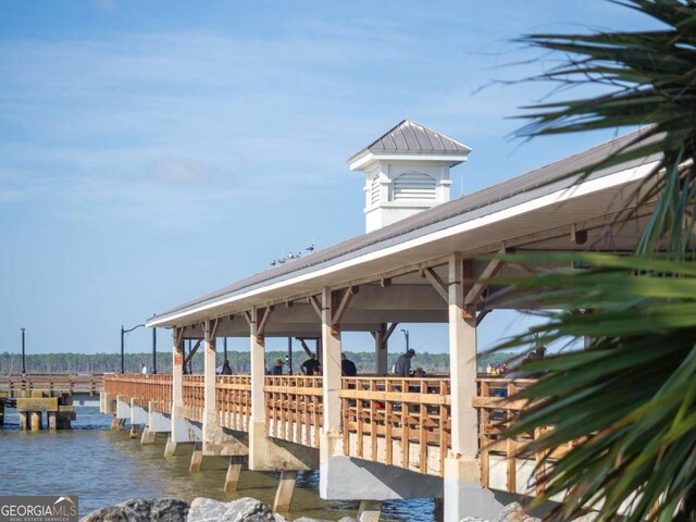 dock area with a water view