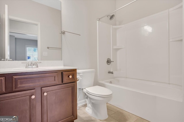 full bathroom with tile patterned floors, toilet, shower / bath combination, and vanity