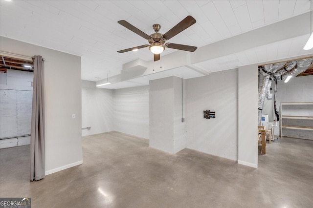 basement featuring ceiling fan