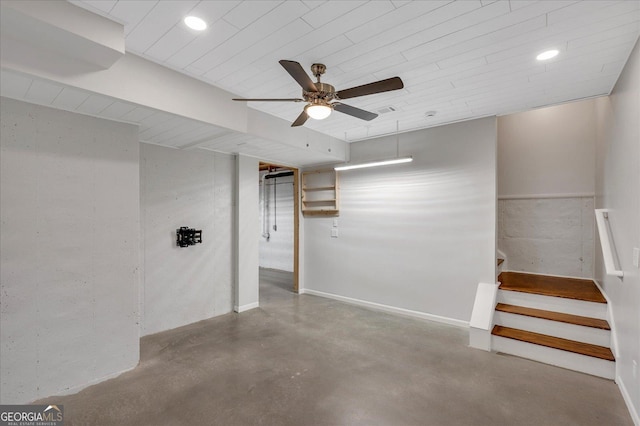 basement featuring ceiling fan