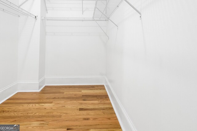 walk in closet with hardwood / wood-style floors