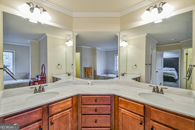 bathroom featuring vanity and ornamental molding