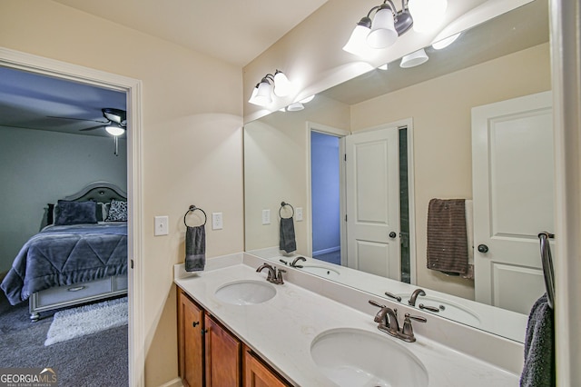 bathroom with vanity and ceiling fan