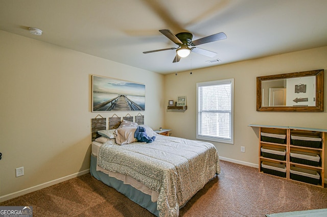 bedroom with carpet floors and ceiling fan