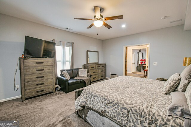 bedroom featuring carpet flooring and ceiling fan