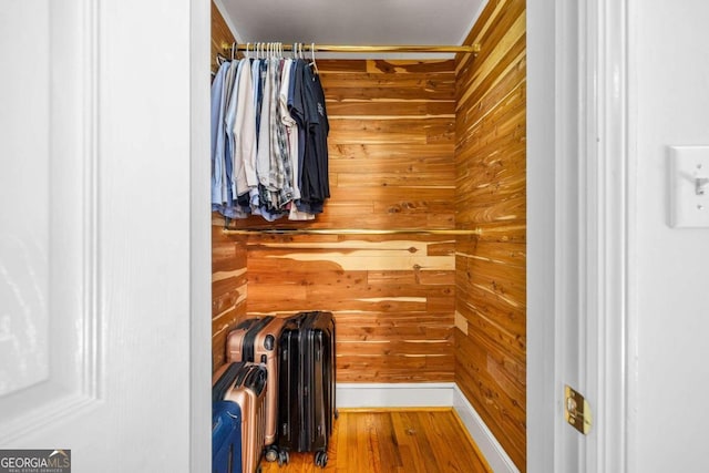 walk in closet with hardwood / wood-style flooring