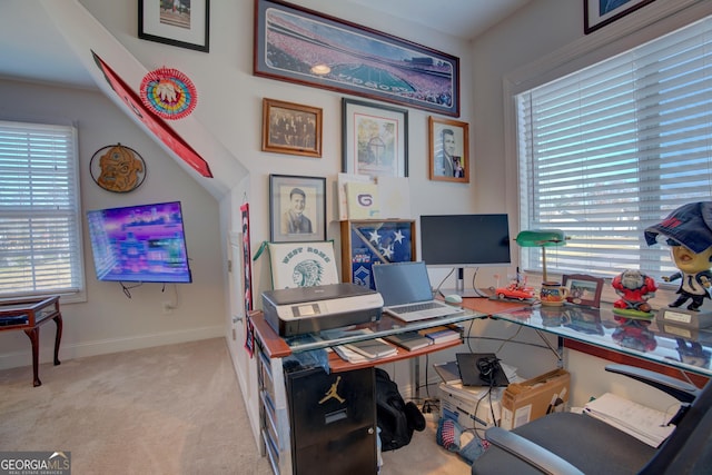 view of carpeted home office