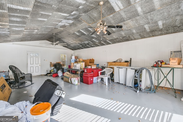 garage featuring ceiling fan