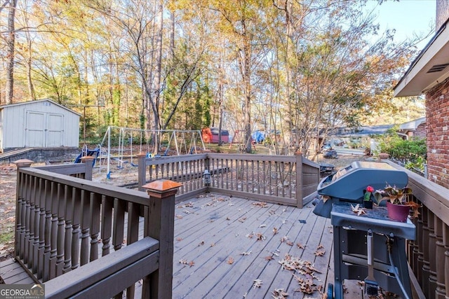 deck featuring a storage unit