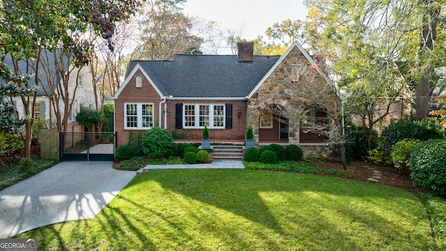 view of front facade featuring a front lawn