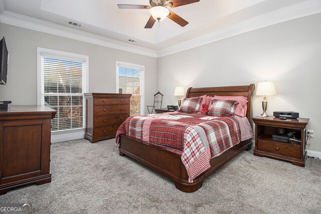 living room with ceiling fan, dark hardwood / wood-style flooring, and ornamental molding