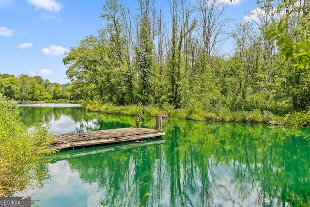 view of dock with a water view