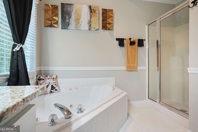 bathroom featuring tile patterned floors and plus walk in shower