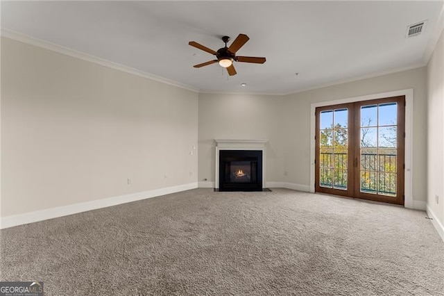 351 Washington Ave NE Ste 302, Marietta, GA 30060 - unfurnished living room featuring crown molding, visible vents, a ceiling fan, and baseboards