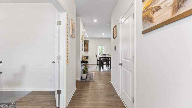 hall featuring dark hardwood / wood-style flooring