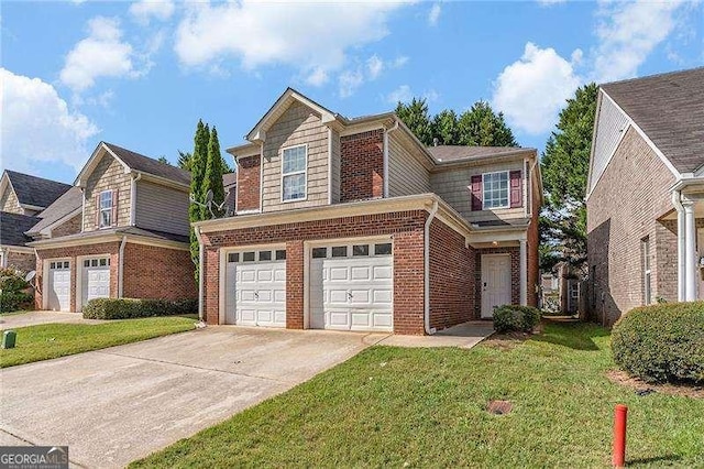 view of front property featuring a garage and a front yard