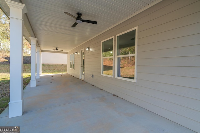 view of patio / terrace with covered porch and ceiling fan