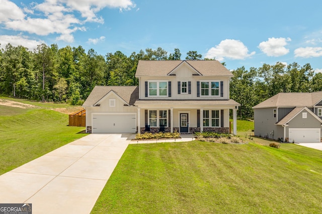 view of front of property featuring a front lawn and a porch