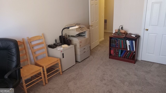 living area featuring light colored carpet